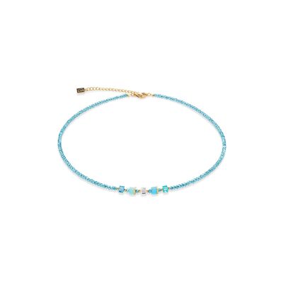 Collier Coeur de Lion Joyful Colours en acier doré, cristaux Swarovski, oeil de tigre et verre