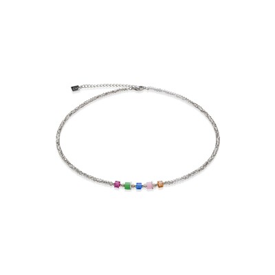 Collier Coeur de Lion Joyful Colours en acier, cristaux Swarovski, oeil de tigre et verre