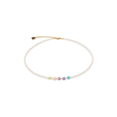 Collier Coeur de Lion Joyful Colours en acier doré, cristaux Swarovski, oeil de tigre et verre