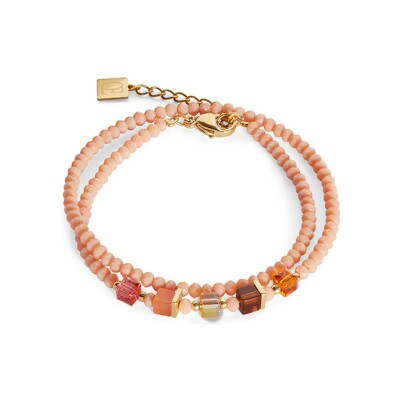 Bracelet Coeur de Lion Joyful Colours en acier doré, cristaux Swarovski, oeil de tigre et verre