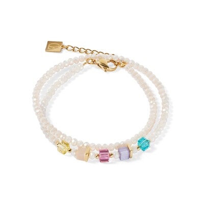 Bracelet Coeur de Lion Joyful Colours en acier doré, cristaux Swarovski, oeil de tigre et verre