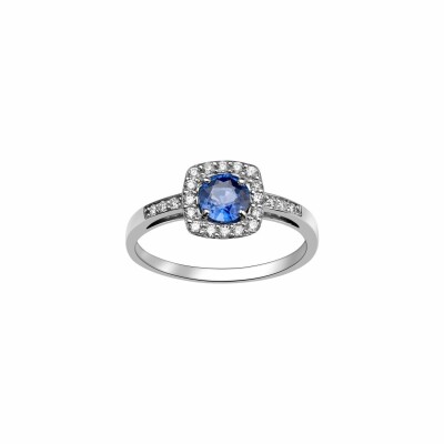 Bague Précieuse et Diamant en or blanc, saphir et diamants de 0.18ct