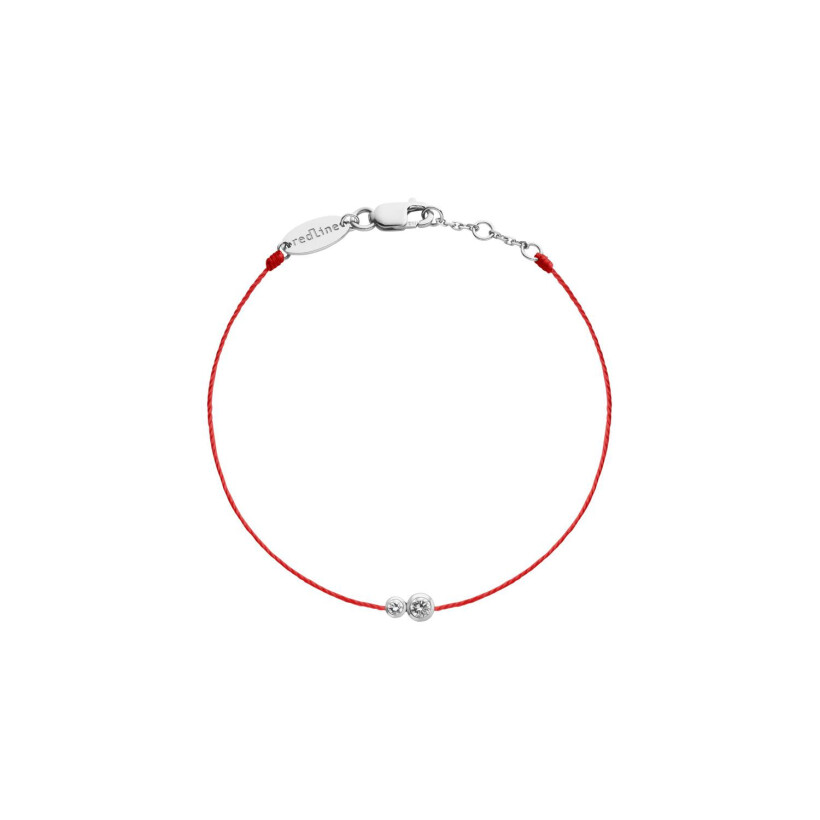 Bracelet RedLine Infinite fil rouge avec diamants 0.15ct en serti clos, or blanc