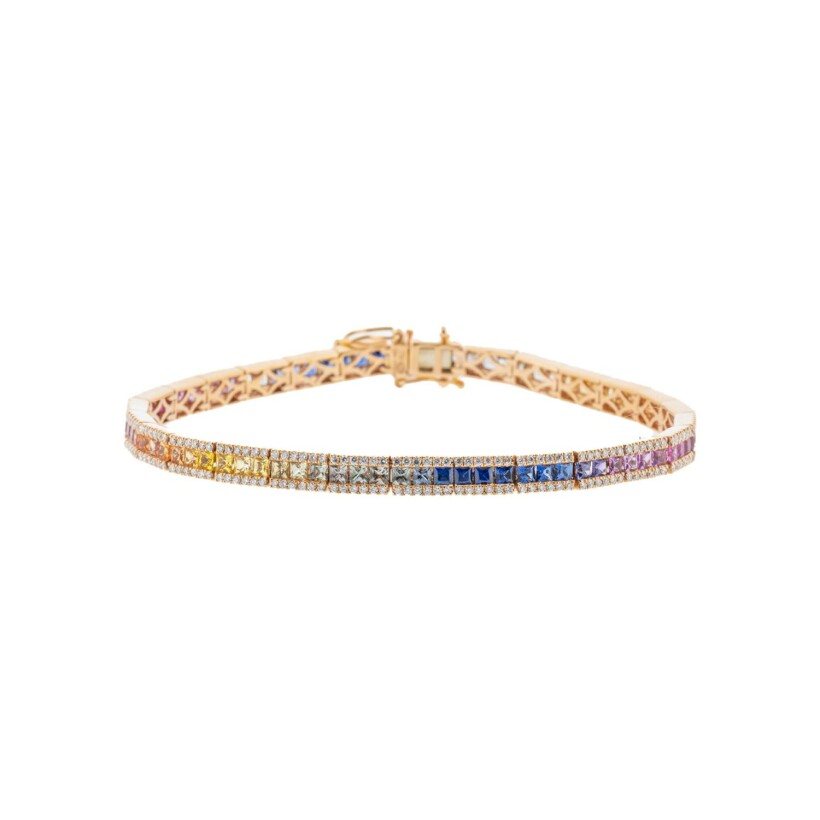 Bracelet arc en ciel en or rose, saphirs et diamants