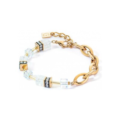 Bracelet Coeur de Lion GeoCUBE Festive Layer en acier doré, cristal de roche, cristaux Swarovski et strass