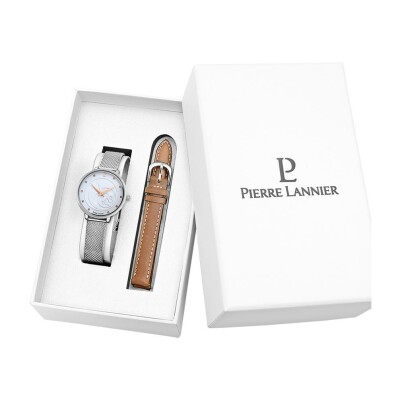 Coffret montre Pierre Lannier RCS et bracelet en cuir brun 452C608