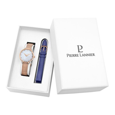 Coffret montre Pierre Lannier RCS et bracelet en cuir bleu 452C908