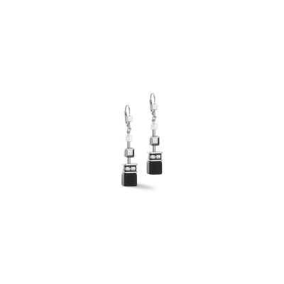 Boucles d'oreilles pendantes Cœur de Lion GeoCUBE en acier, onyx, cristaux et strass