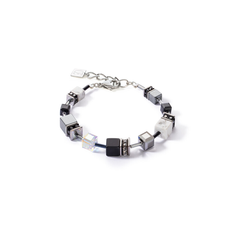 Bracelet Cœur de Lion GeoCUBE en acier, onyx, howlite, hématite, cristaux et strass