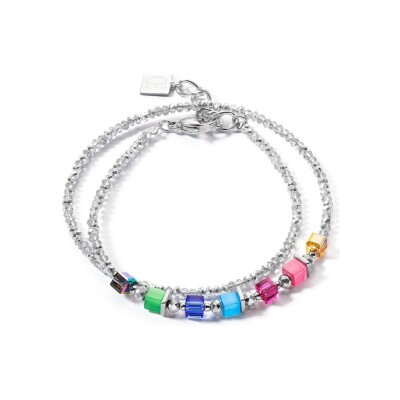 Bracelet Coeur de Lion Joyful Colours en acier, oeil de tigre, cristaux Swarovski et verre