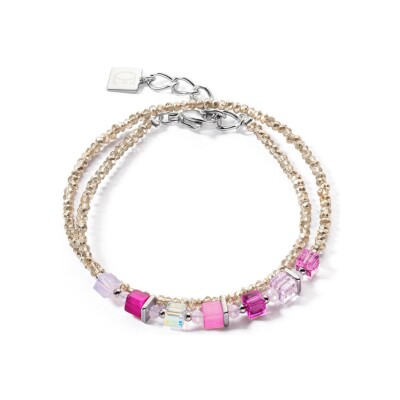 Bracelet Coeur de Lion Joyful Colours en acier, oeil de tigre, cristaux Swarovski et Polaris et verre