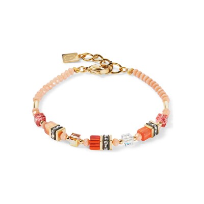 Bracelet Coeur de Lion Mini Cubes en acier doré, cristaux Swarovski, oeil de tigre et polaris, strass et verre