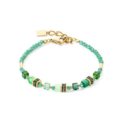 Bracelet Coeur de Lion Mini Cubes en acier doré, oeil de tigre, cristaux Swarovski et strass et verre