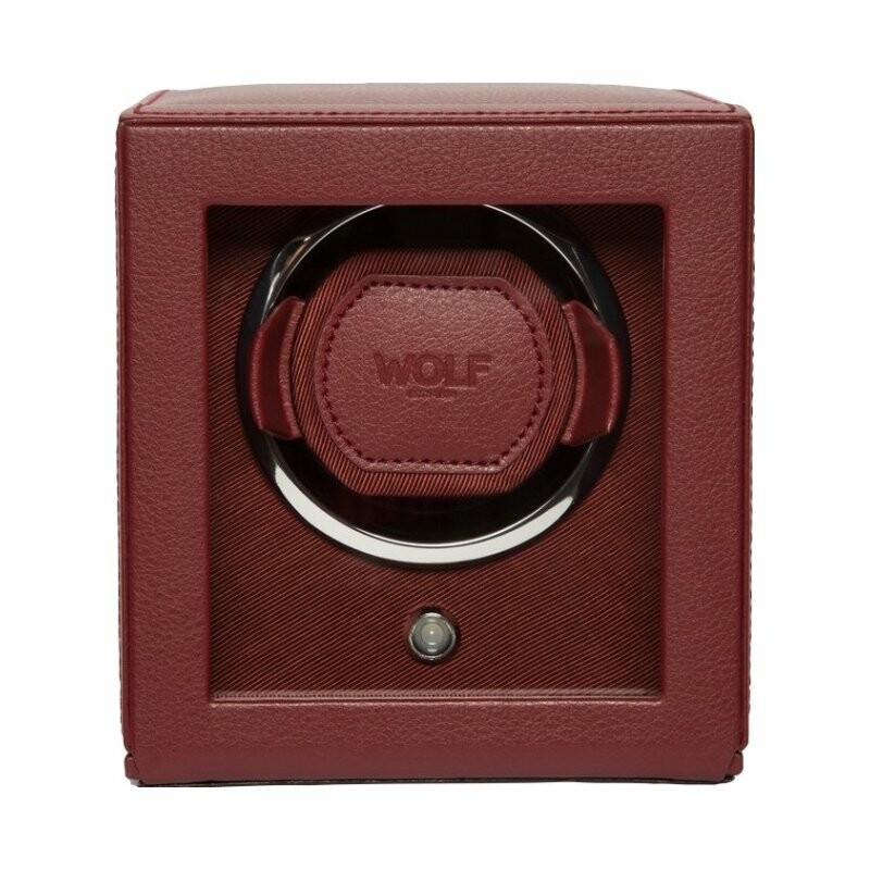 Wolf 1834 automatic watch winder, bordeaux red vegan leather