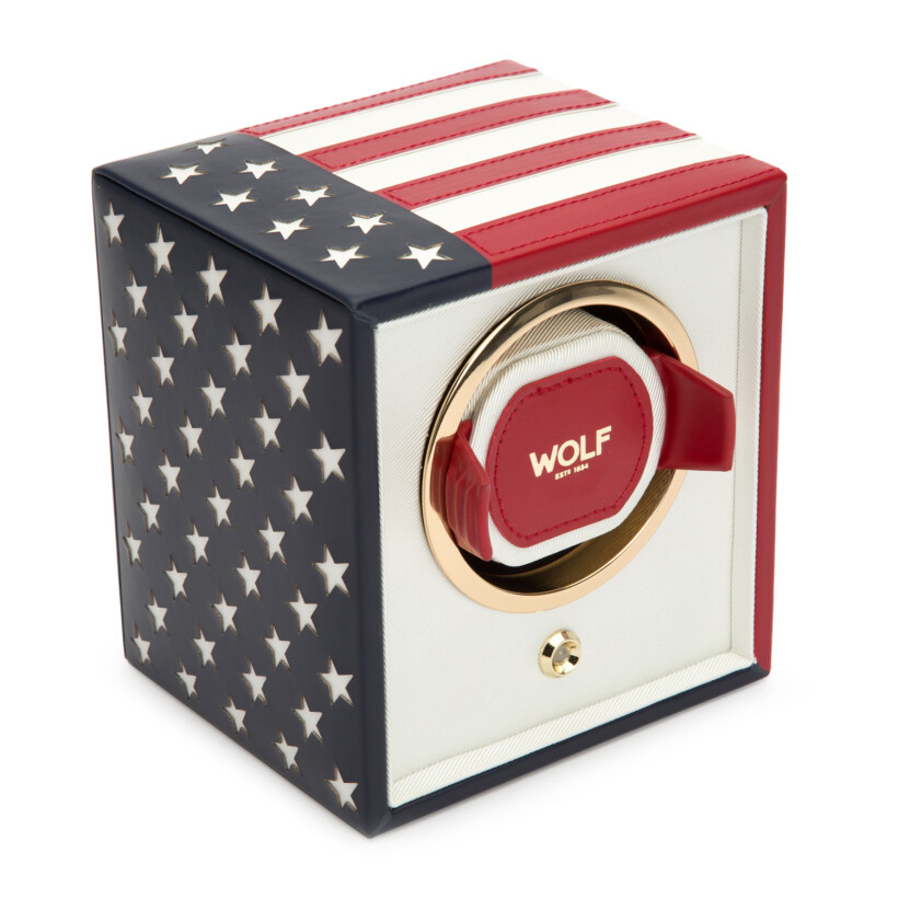 Remontoir pour montre automatique Wolf 1834 Navigator en cuir vegan couleur drapeau USA