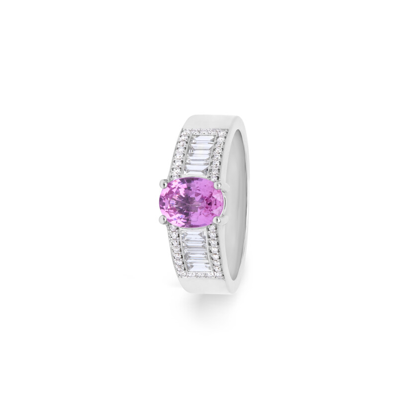 Bague Traviata en or blanc, saphir rose et diamants