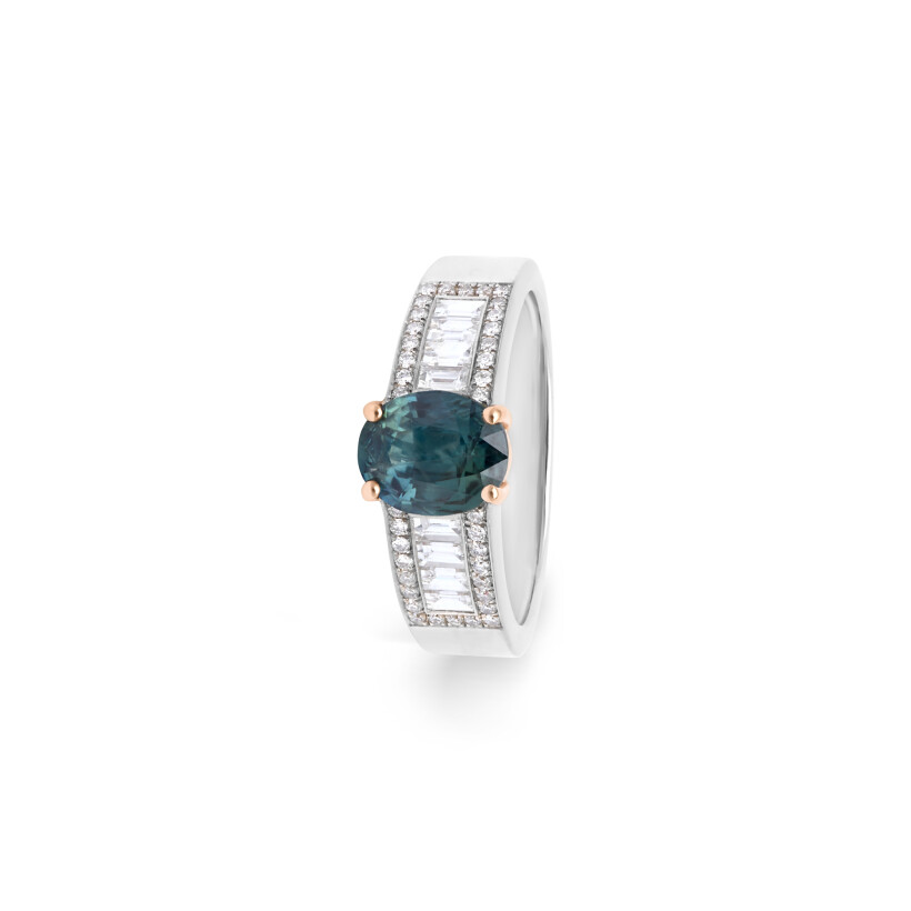 Bague Traviata en or blanc, saphir vert et diamants