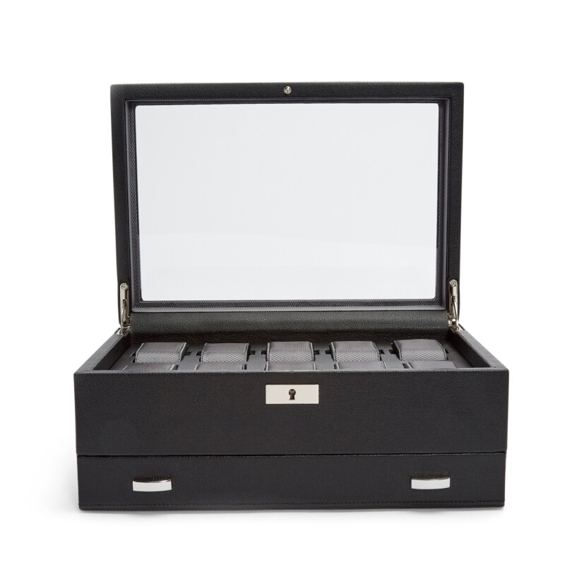 Boîte de rangement pour 10 montres avec tiroir Wolf 1834 Viceroy en cuir vegan noir 