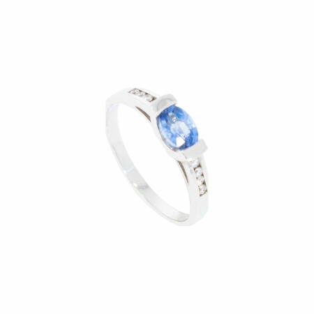 Bague U & Rails en or blanc, saphir et diamant