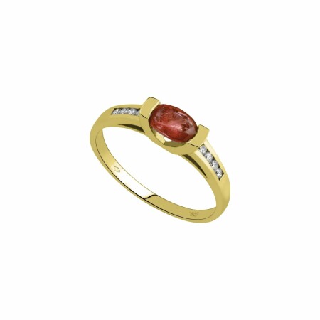 Bague U & Rails en or jaune et rubis et diamant