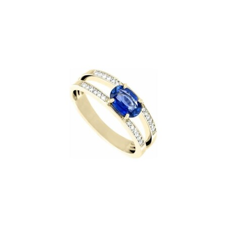 Bague Rail en or jaune, saphir et diamant de 0.12ct