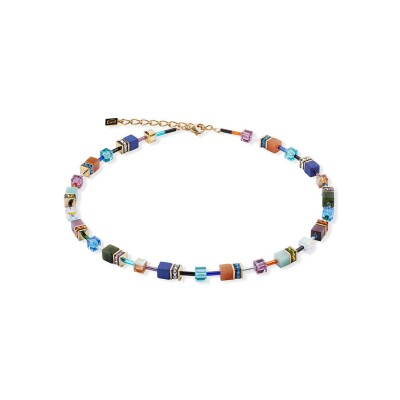 collier Cœur de Lion GeoCUBE en métal doré, lapis lazuli, nephrite, amazonite, aventurine rouge, cristaux Swarovski, œil de tigre et rondelle de strass