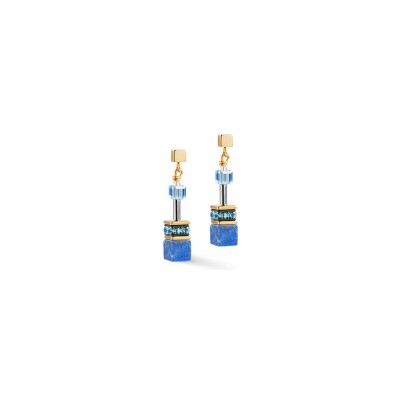 Boucles d'oreilles Cœur de Lion GeoCUBE en métal doré, lapis lazuli, cristaux Swarovski et rondelle de strass