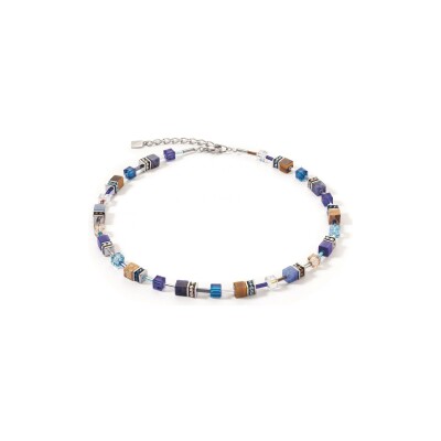 Collier Coeur de Lion GeoCUBE Iconic Precious en acier, oeil de tigre, sodalite et aventurine bleu, jaspis de paysage, cristaux Swarovski et strass