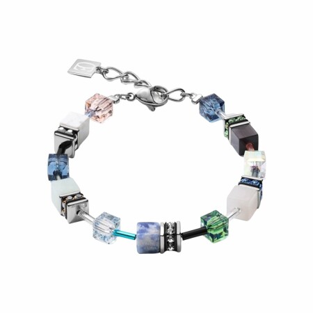 Bracelet Cœur de Lion en acier et œil de tigre synthétiques, cristaux et strass