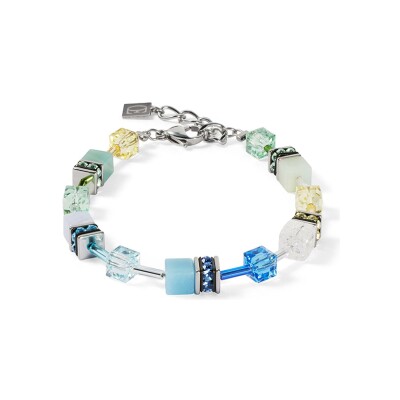 Bracelet Coeur de Lion GeoCUBE Iconic Precious en acier, calcédoine, amazonite et cristal de roche, cristaux Swarovski, strass et verre