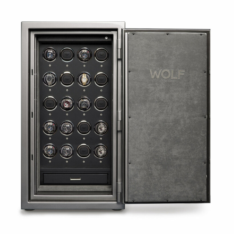 Coffre de rangement avec 20 remontoirs pour montres automatiques Wolf 1834 Atlas en titane noir