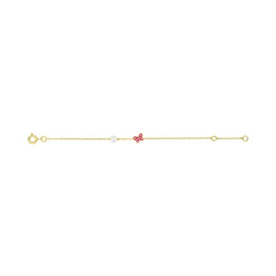Bracelet bébé en or jaune et perle de culture, taille 14cm
