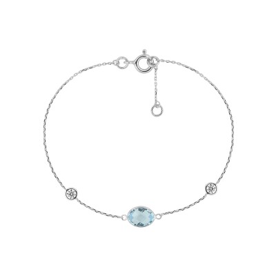Bracelet en or blanc, topaze bleue et oxyde de zirconium