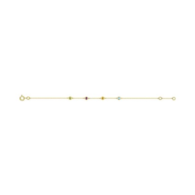 Bracelet en or jaune, topaze bleue, citrine, péridot et améthyste