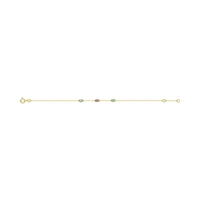 Bracelet en or jaune, topaze bleue et améthyste