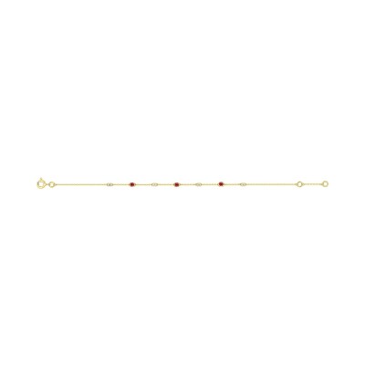 Bracelet en or jaune, rubis et oxyde de zirconium
