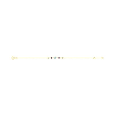 Bracelet en or jaune, topaze bleue, améthyste et péridot