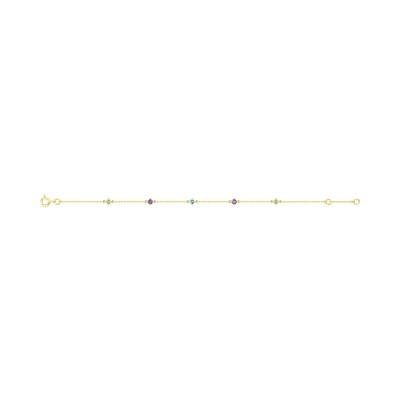 Bracelet en or jaune, topaze bleue, améthyste et péridot
