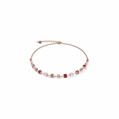 Collier Cœur de Lion en métal doré rose et cristaux