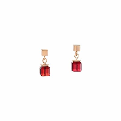 Boucles d'oreilles clous Cœur de Lion en métal doré rose et cristaux rouges