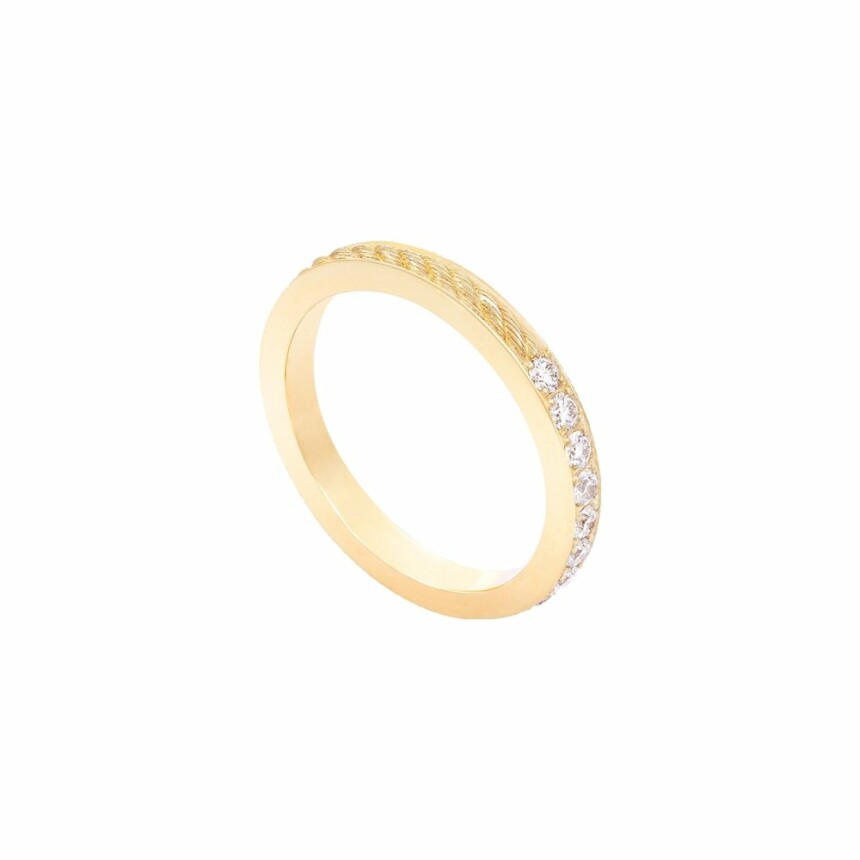 FRED Force 10 Duo ring, small size, yellow gold, white diamond pave