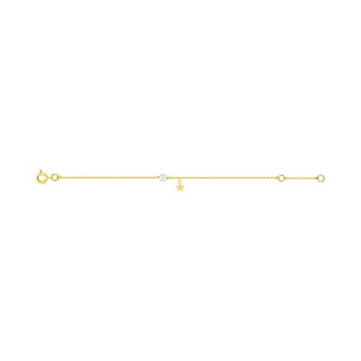 Bracelet bébé en or jaune et perle de culture, taille 14cm
