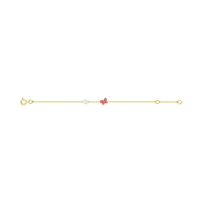 Bracelet bébé en or jaune et perle de culture, taille 14cm