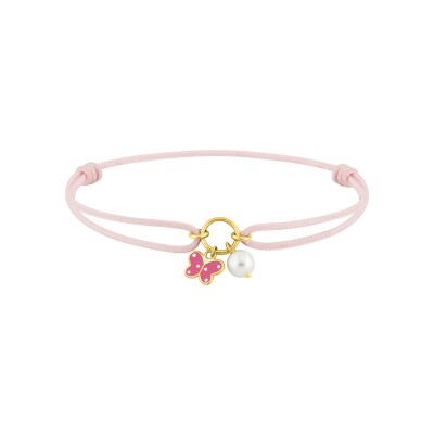 Bracelet corde en or jaune et perle de culture