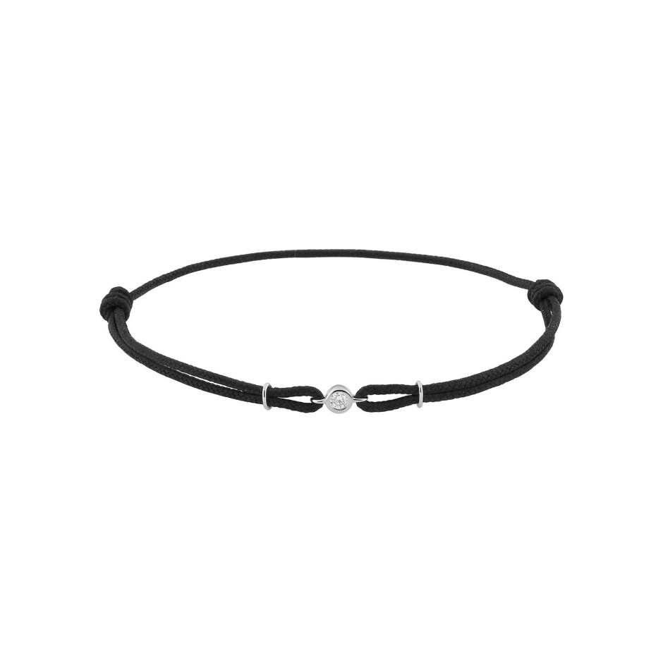 Bracelet cordon noir en or blanc, textile et diamant