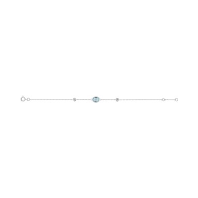 Bracelet en or blanc, topaze bleue et oxyde de zirconium