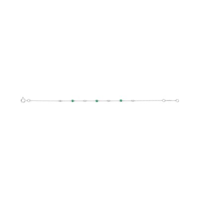 Bracelet en or blanc, émeraude et oxyde de zirconium