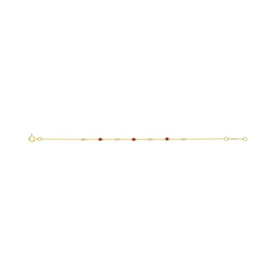 Bracelet en or jaune, rubis et oxyde de zirconium