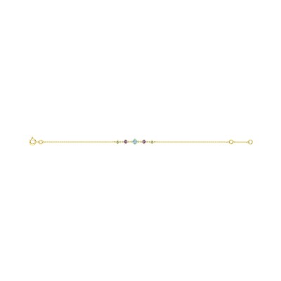Bracelet en or jaune, topaze bleue, améthyste et péridot