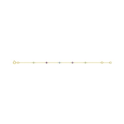 Bracelet en or jaune, topaze bleue, améthyste et péridot
